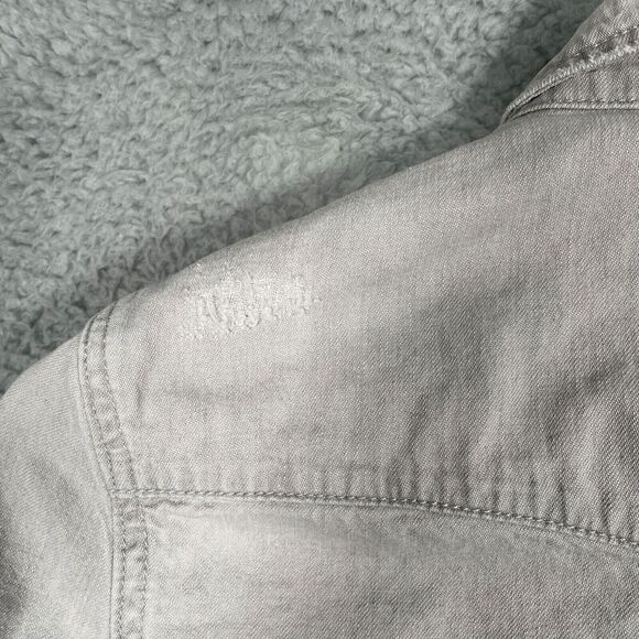 All Saints Grey Denim Shirt Womens Size 2 Long Sleeve Snap Button Distressed - Picture 11 of 12